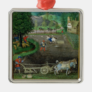 Voeg 18855 oktober toe: ploegen en zaaien uit een metalen ornament