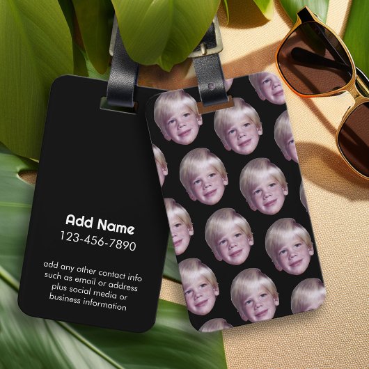 Voeg 1 Floating Head Photo Half Drop Pattern Black Bagagelabel