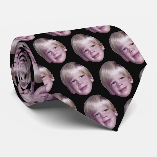 Voeg 1 Floating Head Photo Half Drop Pattern Black Stropdas (Opgerold)