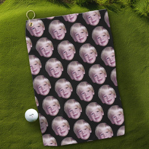 Voeg 1 zwevende hoofd foto half drop patroon zwart golfhanddoek