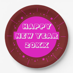 Voeg 20XX roze 9 inch toe aan het gelukkige nieuwj Papieren Bordje