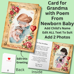 Voeg 2 foto's toe voor oma, gedicht van pasgeboren kaart
