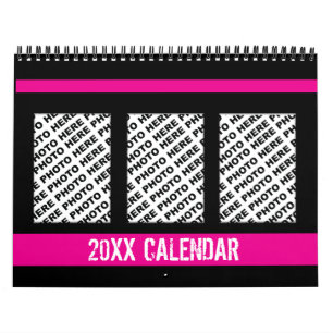 Voeg 34 foto's toe in één kalender Roze Zwart