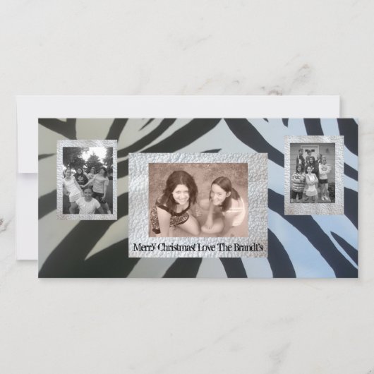 Voeg 3 Drie foto's Kerstkaart Zebraprint toe (Voorkant)