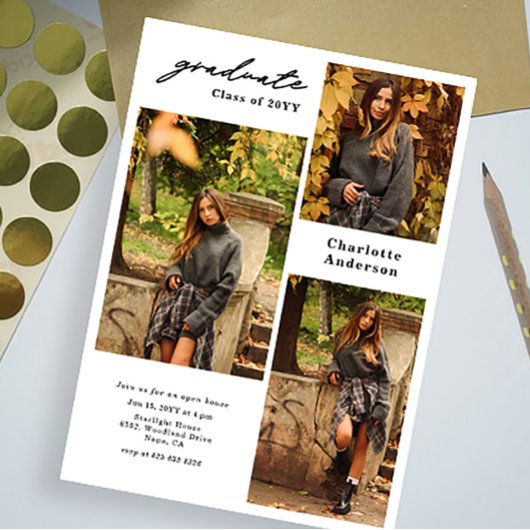 Voeg 3 foto moderne afstudeeraankondigingen toe