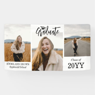 Voeg 3 foto's Modern Script Afstuderen Banner