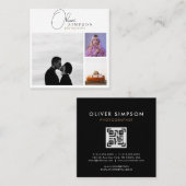 Voeg 3 Foto's Script Photography QR toe Vierkante Visitekaartje (Voorkant / Achterkant)