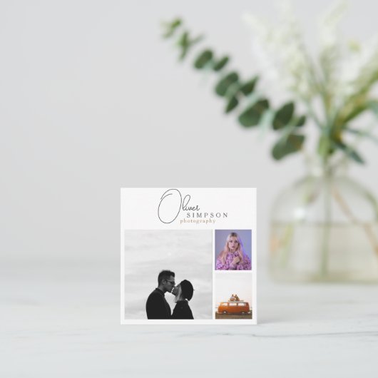 Voeg 3 Foto's Script Photography QR toe Vierkante Visitekaartje (Staand voorkant)