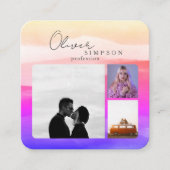 Voeg 3 Foto's Script Waterverf Holography QR toe Vierkante Visitekaartje (Voorkant)