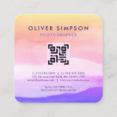 Voeg 3 Foto's Script Waterverf Holography QR toe Vierkante Visitekaartje (Achterkant)