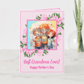 Voeg 3 foto's toe, Roze Beste Oma, Gedicht, 2 Kind Kaart (Voorkant)