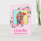 Voeg 3 foto's toe, Roze Valentijnsdag met liefdesg Kaart (Voorkant)