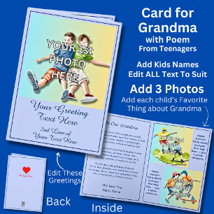 Voeg 3 foto's toe voor oma, gedicht van tieners kaart