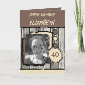 Voeg 40e verjaardag fotonaam bruin crème toe kaart (Voorkant)