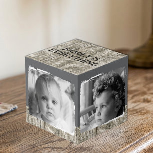 Voeg 4 afbeeldingen familie robuuste grijze foto t kubus