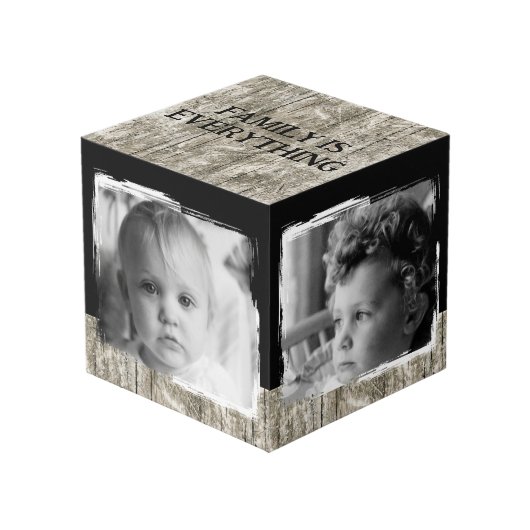 Voeg 4 afbeeldingen familie rustige grijze foto to kubus (Voorkant hoekig)