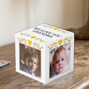 Voeg 4 afbeeldingen toe we houden van je oma geel kubus