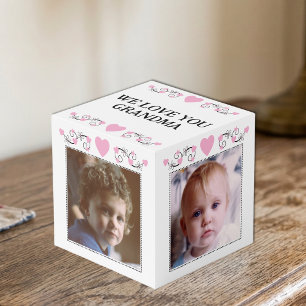 Voeg 4 afbeeldingen toe we houden van je oma roze kubus