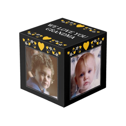 Voeg 4 afbeeldingen toe we love you oma zwart geel kubus (Voorkant hoekig)
