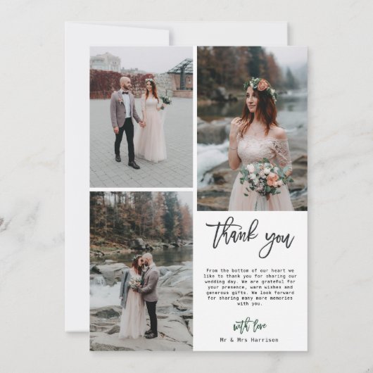 Voeg 4 Fotocollage (1+3) Script Wedding Dank u Bedankkaart (Achterkant)