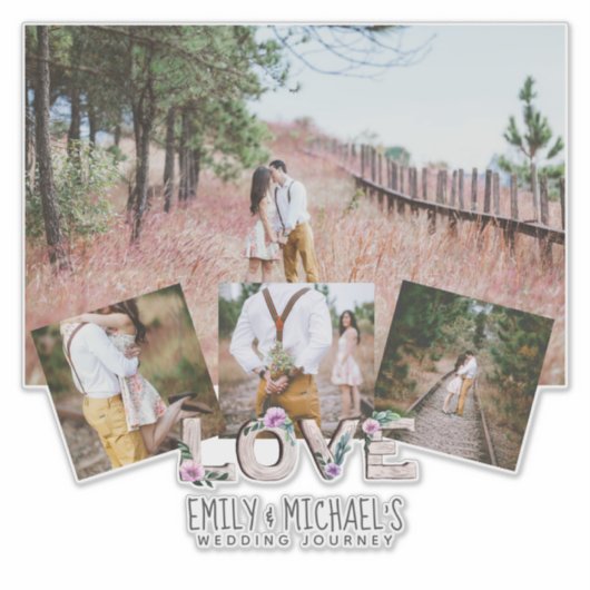 Voeg 4 FOTO'S Rustige PASSEN GETROUWD WEDING toe Sticker (Voorkant)