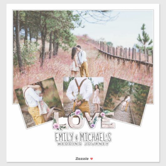 Voeg 4 FOTO'S Rustige PASSEN GETROUWD WEDING toe Sticker (Vel)