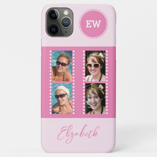 Voeg 4 foto's toe initialen en noem roze en wit Case-Mate iPhone case (Achterkant)
