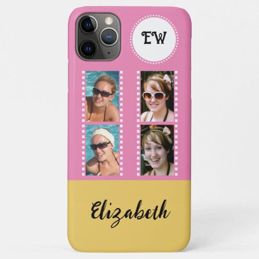 Voeg 4 foto's toe initialen noemen geel en roze Case-Mate iPhone case (Achterkant)