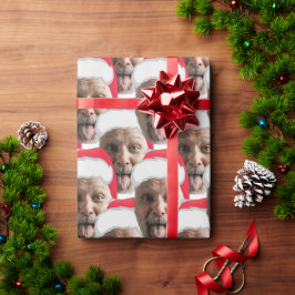 Voeg aangepast gezicht foto Funny Santa Fun toe Cadeaupapier