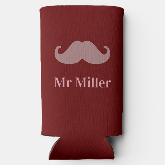 Voeg aangepaste naam snor op maroon seltzer blikjeskoeler (Achterkant)