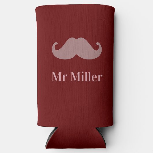 Voeg aangepaste naam snor op maroon seltzer blikjeskoeler (Voorkant)