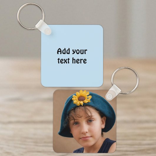 Voeg aangepaste tekst 1 foto blauw toe sleutelhanger