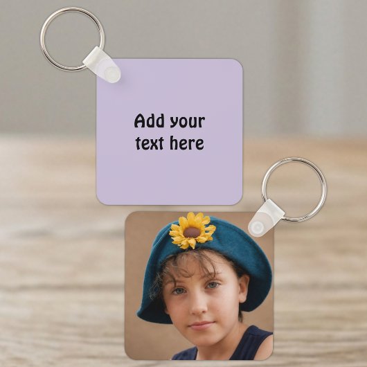 Voeg aangepaste tekst 1 foto paars toe sleutelhanger