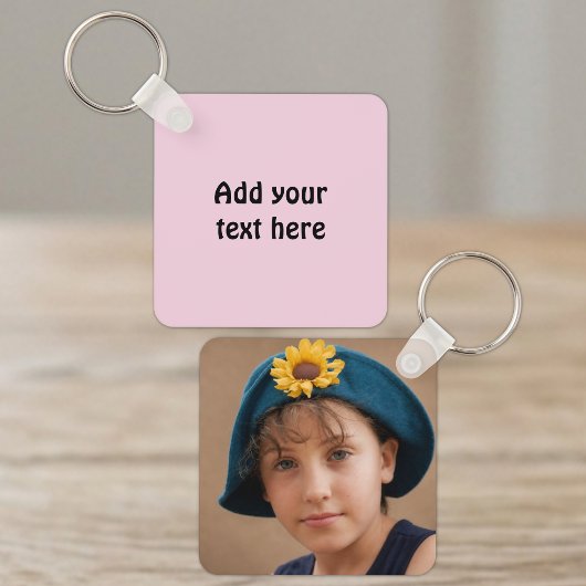 Voeg aangepaste tekst 1 foto roze toe sleutelhanger