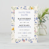 Voeg Afbeelding Toe & Aquarel wilde bloemen weide Save The Date (Staand voorkant)