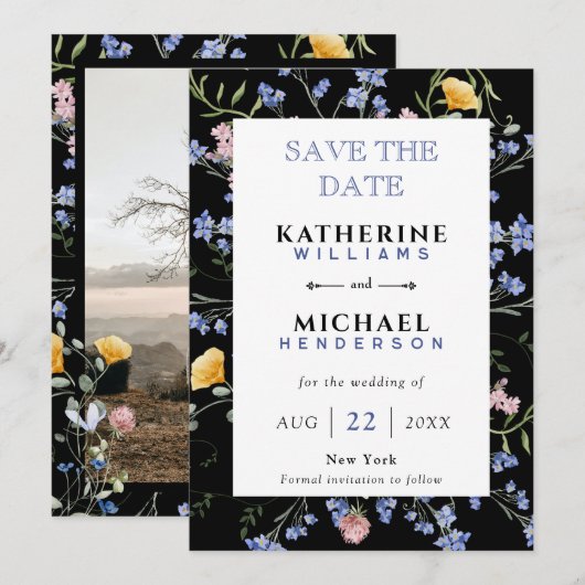 Voeg Afbeelding & Waterverf wilde bloemen weide Br Save The Date (Voorkant / Achterkant)