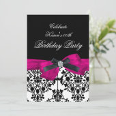 Voeg Age Birthday Party Pink Damask Black White to Kaart (Staand voorkant)
