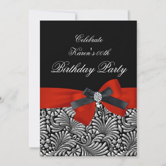 Voeg Age Birthday Party Red Damask Black toe Kaart (Voorkant)