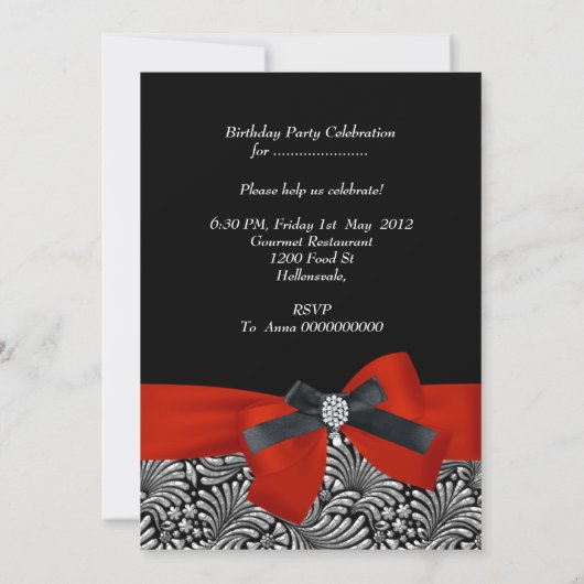 Voeg Age Birthday Party Red Damask Black toe Kaart (Achterkant)