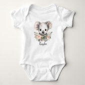 Voeg Baby Naam toe, Baby Koala met Bloemen Romper (Voorkant)