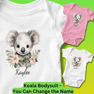 Voeg Baby Naam toe, Baby Koala met Bloemen Romper