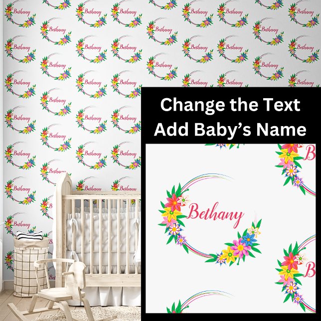 Voeg Baby Naam toe in Bloemen Circle Lijst Behang (Creator heeft geüpload)