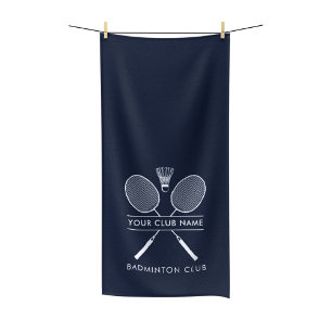 Voeg Badminton Club Naam Rackets Icon Navy Blue Badhanddoek