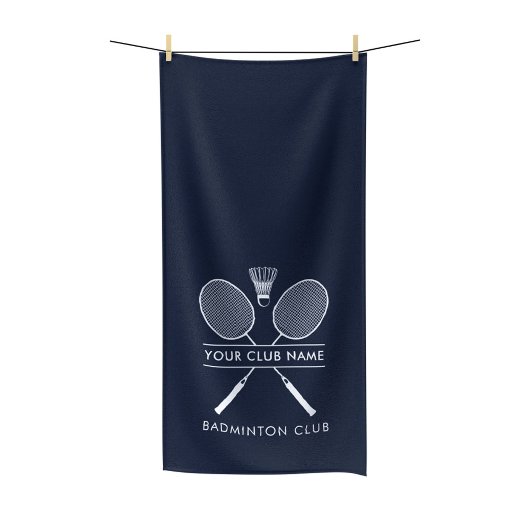 Voeg Badminton Club Naam Rackets Icon Navy Blue Badhanddoek