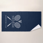 Voeg Badminton Club Naam Rackets Icon Navy Blue Badhanddoek (Badhanddoek)