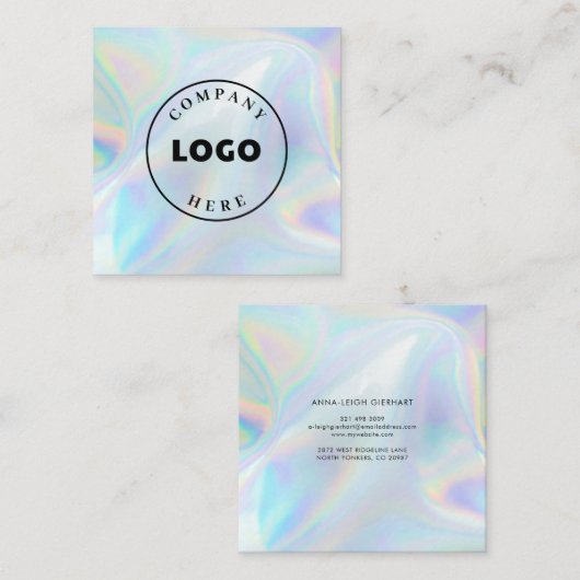 Voeg Bedrijf toe Logo Holografisch Script Modern Vierkante Visitekaartje (Voorkant / Achterkant)