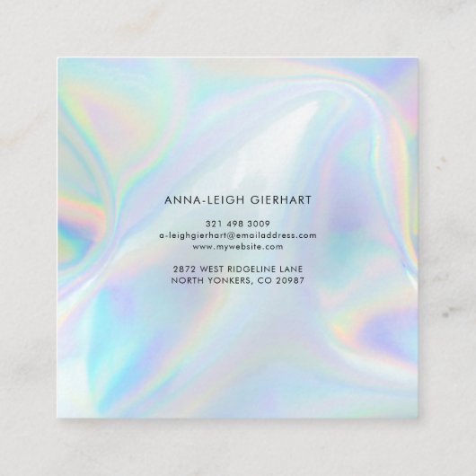 Voeg Bedrijf toe Logo Holografisch Script Modern Vierkante Visitekaartje (Achterkant)