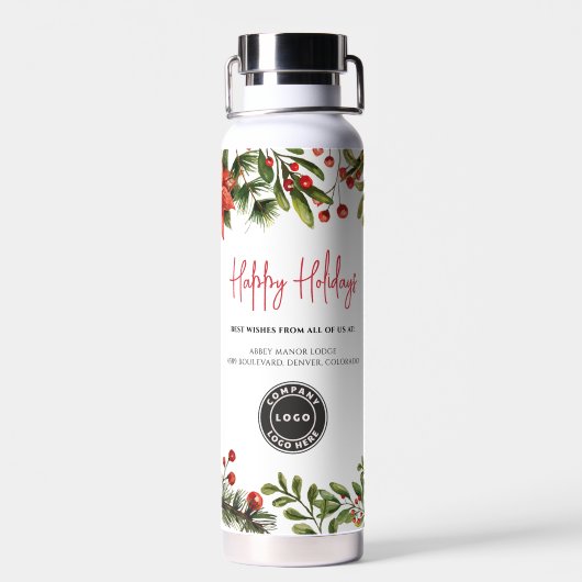 Voeg Bedrijfs Logo en de Feestdagen van het Adres  Waterfles (Achterkant)