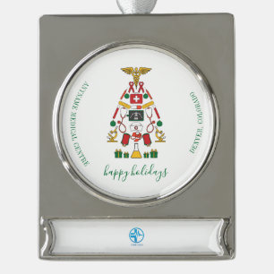 Voeg bedrijfslogo toe Medisch Centrum Kerstmis Verzilverd Banner Ornament