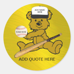 VOEG BEER-STICKER NAAM BASEBALL TOE RONDE STICKER